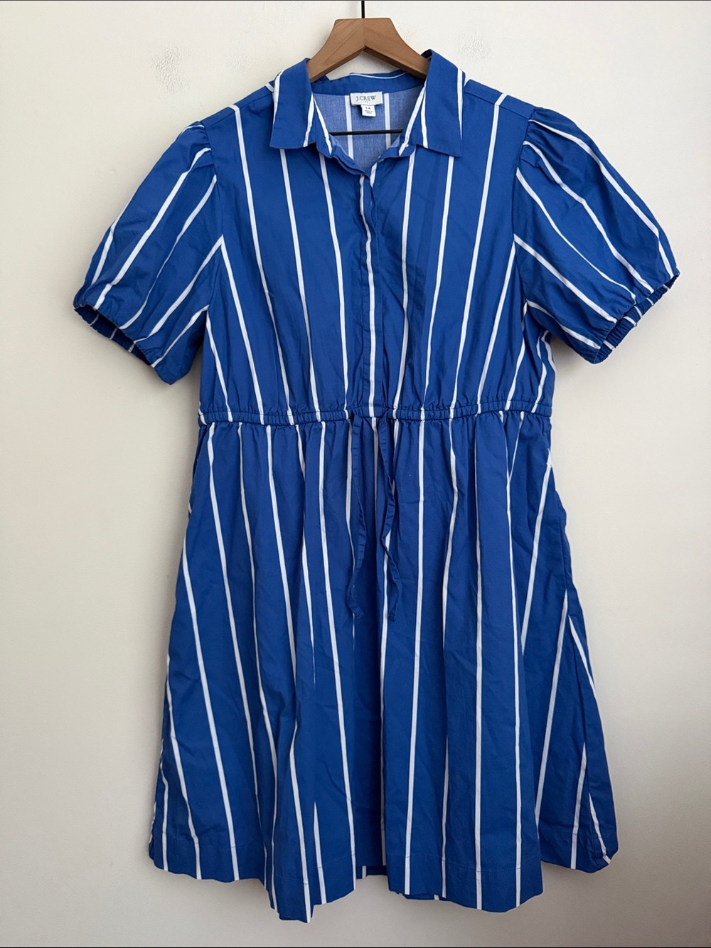 J. Crew Shirt Dress Sun washed Blue Coastal Tie-Waist Sea White Stripe blue 14